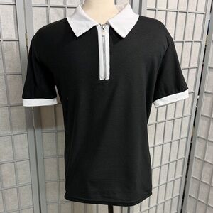 Black Polo with White Collar & Zip Front